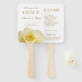 Floral Roos Golden Script White Wedding Programme Handwaaier (Voorkant en achterkant)