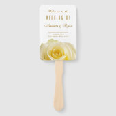 Floral Roos Golden Script White Wedding Programme Handwaaier (Voorkant)