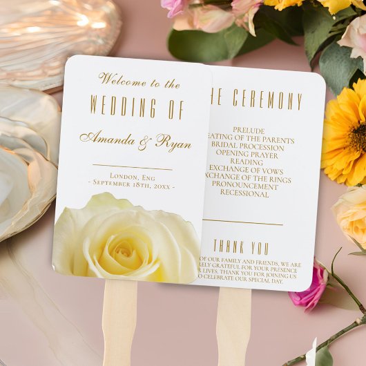 Floral Roos Golden Script White Wedding Programme Handwaaier