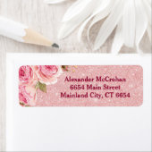 Floral Roos Goud Roze Glitter Retouradres Etiket (Insitu)