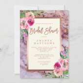 Floral Roos Goud Roze Marmeren bruiloft Vrijgezell Kaart (Voorkant)