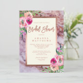 Floral Roos Goud Roze Marmeren bruiloft Vrijgezell Kaart (Staand voorkant)