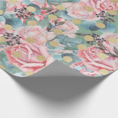 Floral roos goudpolka stip bloempatroon cadeaupapier (Hoek)