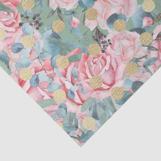 Floral roos goudpolka stip bloempatroon tissuepapier (Detail)