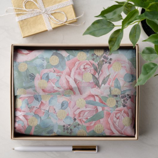 Floral roos goudpolka stip bloempatroon tissuepapier (Geschenk)