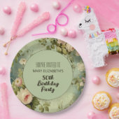 Floral Roos Greenery Verjaardagsfeest Papieren Bordje (Feest)