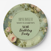 Floral Roos Greenery Verjaardagsfeest Papieren Bordje (Voorkant)