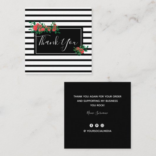 Floral Roos Hartelijk dank Vierkante Visitekaartje (Voorkant / Achterkant)