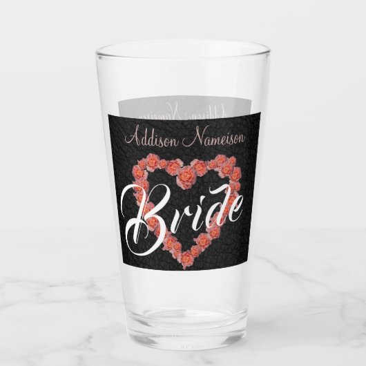 Floral Roos Heart monogram Weddenschap Glas (Achterkant)