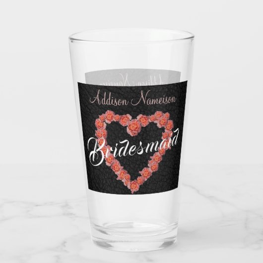 Floral Roos Heart monogram Weddenschap Glas (Achterkant)