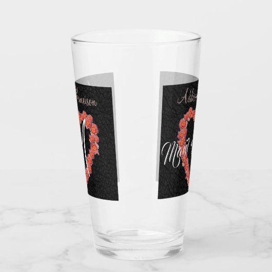 Floral Roos Heart monogram Weddenschap Glas (Links)