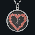 Floral Roos Heart monogram Weddenschap Sterling Zilver Ketting<br><div class="desc">Pas dit ontwerp vandaag aan! Dit cadeau is perfect voor expressie bij de speciale gelegenheid. Kijk eens naar onze winkel,  voor al onze coole design.</div>