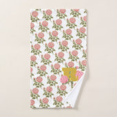 Floral Roos Initiaal Letter Monogram Naam Paar Bad Handdoek (Handdoek)