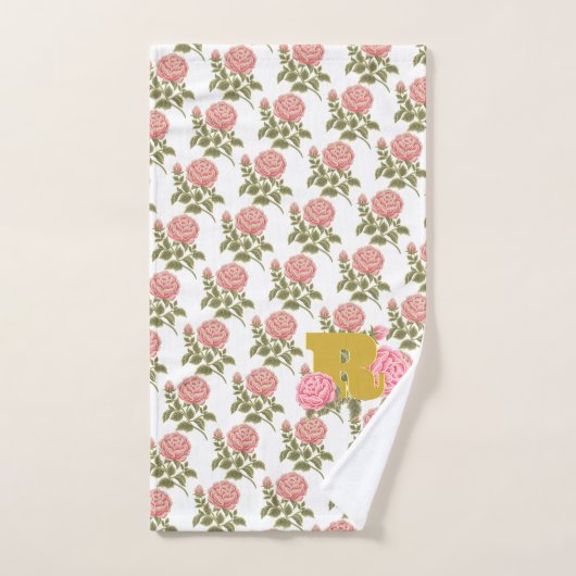 Floral Roos Initiaal Letter Monogram Naam Paar Bad Handdoek (Handdoek)