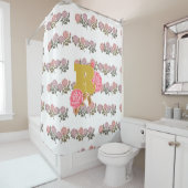 Floral Roos Initiaal Letter Monogram Naam Paar Douchegordijn (In situ)