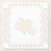 Floral Roos Initiaal Letter Monogram Naam Paar Glazen Onderzetter (Achterkant)