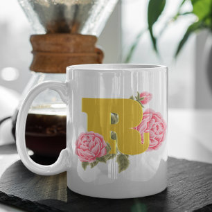 Floral Roos Initiaal Letter Monogram Naam Paar Koffiemok