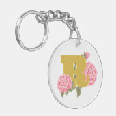 Floral Roos Initiaal Letter Monogram Naam Paar Sleutelhanger (Voorkant Links)