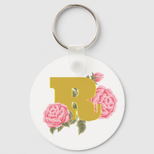 Floral Roos Initiaal Letter Monogram Naam Paar Sleutelhanger