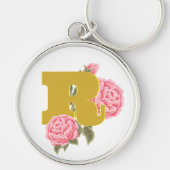 Floral Roos Initiaal Letter Monogram Naam Paar Sleutelhanger (Voorkant)