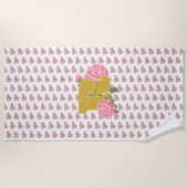Floral Roos Initiaal Letter Monogram Naam Paar Strandlaken (Voorkant)
