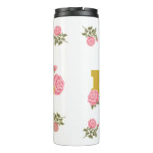 Floral Roos Initiaal Letter Monogram Naam Paar Thermosbeker (Achterkant)