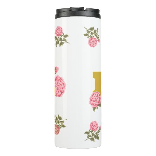 Floral Roos Initiaal Letter Monogram Naam Paar Thermosbeker (Achterkant)