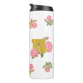 Floral Roos Initiaal Letter Monogram Naam Paar Thermosbeker (Geroteerd rechts)