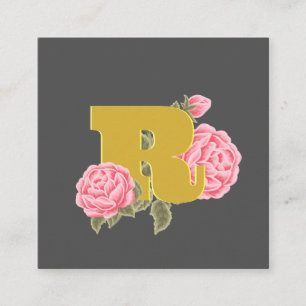 Floral Roos Initiaal Letter Monogram Naam Paar Vierkante Visitekaartje