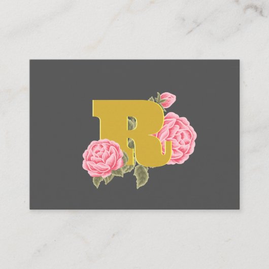 Floral Roos Initiaal Letter Monogram Naam Paar Visitekaartje (Voorkant)
