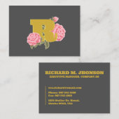 Floral Roos Initiaal Letter Monogram Naam Paar Visitekaartje (Voorkant / Achterkant)