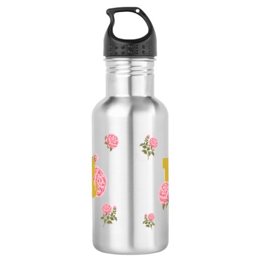 Floral Roos Initiaal Letter Monogram Naam Paar Waterfles (Achterkant)