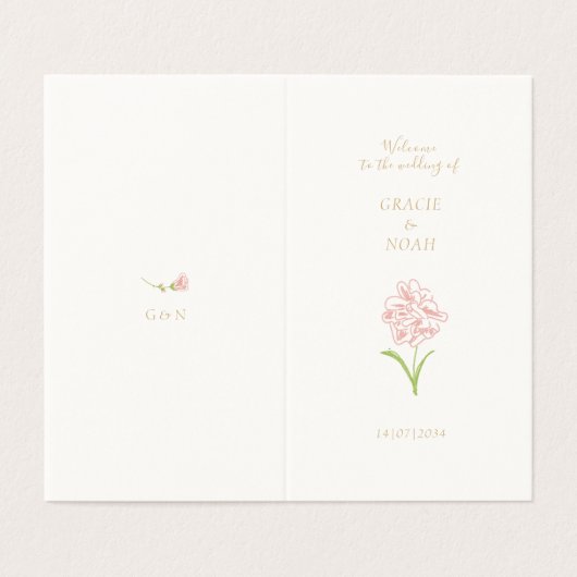 Floral Roos Ivoor Gevouwen Kaart Trouwprogramma (Buitenkant ongevouwen)