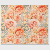  Floral Roos Koral Peach Damask Cadeaupapier (Vlak)