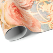  Floral Roos Koral Peach Damask Cadeaupapier (Rol Hoek)