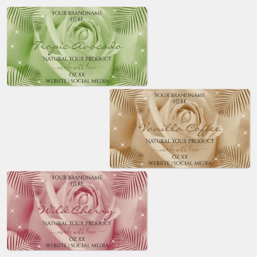 Floral Roos Light Red Brown Green Product Labels (Groep)