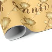 Floral Roos Luxury Happy Gold 50th Jubileum Cadeaupapier (Rol Hoek)