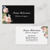 Floral roos modern zwart visitekaartje (Voorkant / Achterkant)