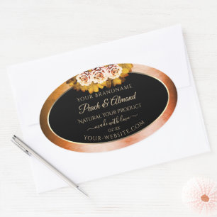 Floral Roos Oranje rood marmer zwart etiket