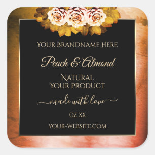 Floral Roos Oranje rood marmer zwart etiket