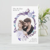 Floral Roos Paarse krans foto Save the Date (Staand voorkant)