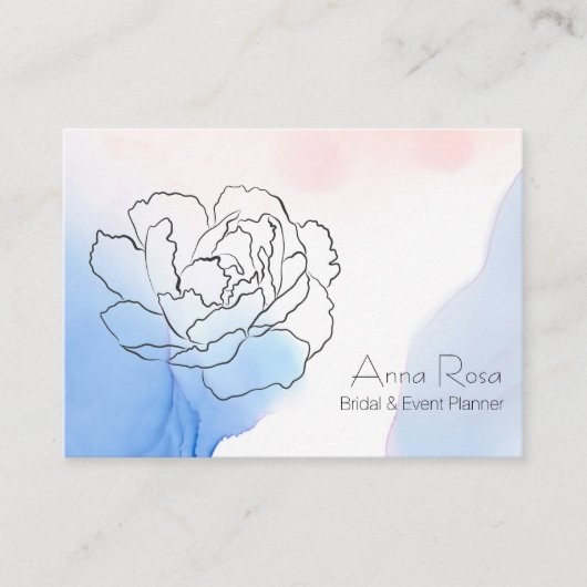*~* Floral Roos Pastel Blauw & Roze Waterverf Visitekaartje (Voorkant)