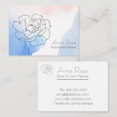 *~* Floral Roos Pastel Blauw & Roze Waterverf Visitekaartje (Voorkant / Achterkant)