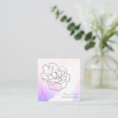 *~* Floral Roos Pastel Roze & Lavendel Waterverf Vierkante Visitekaartje (Staand voorkant)
