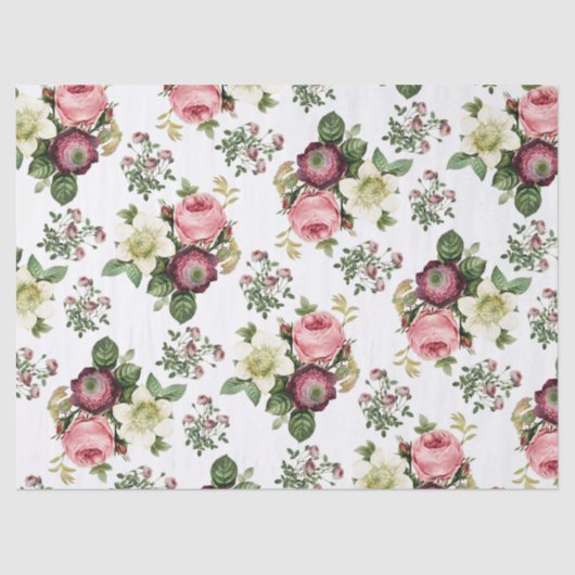  Floral Roos Patroon Tissuepapier (Voorkant)