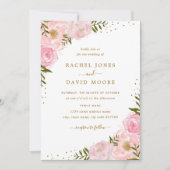 Floral Roos Pink Gold Waterverf Wedding Invite Kaart (Voorkant)