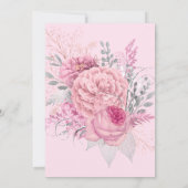 FLORAL ROOS PINK SILVER TRIM WHITWEDING KAART (Achterkant)