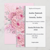 FLORAL ROOS PINK SILVER TRIM WHITWEDING KAART (Voorkant / Achterkant)