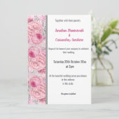 FLORAL ROOS PINK SILVER TRIM WHITWEDING KAART (Staand voorkant)