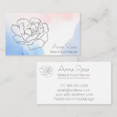 *~* Floral Roos pioenroos pastel blauw roze Waterv Visitekaartje (Voorkant / Achterkant)